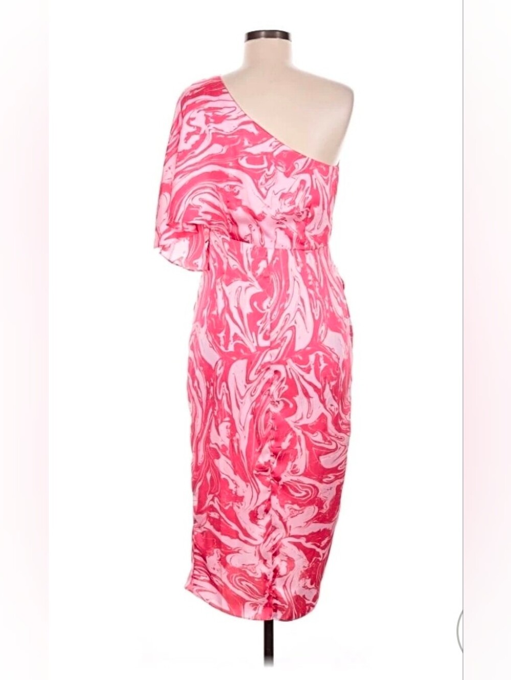 DO+BE One-Shoulder Swirl Midi Dress Pink Cocktail Dress Size Small NWOT